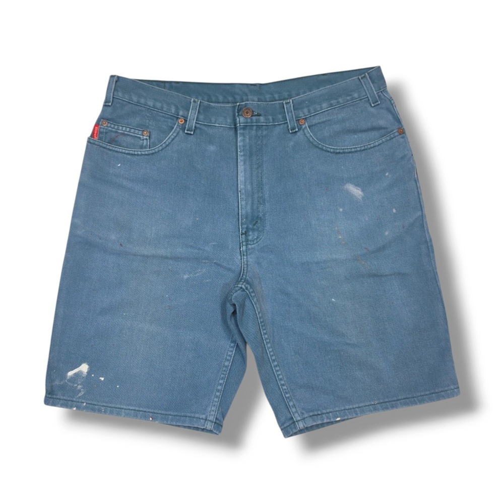 Vintage Mustang Jean Faded Blue W/ Paint Splatter Denim Jorts Shorts Men's 36